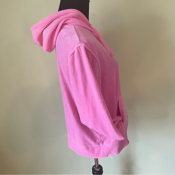 VINTAGE Y2K BALLET PINK QUILTED POCKET VELOUR ZIP HOODIE SIZE MEDIUM TRENDY - Picture 4 of 6